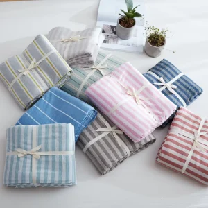 100% Katoen Jersey Beddenset Dekbedovertrek Kussenhoes Gestreepte Laken Set