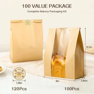 Set aus maßgeschneiderten Brottüten und Aufklebern, beliebte braune Papiertüten, 100 Verpackungstüten mit 120 Aufklebern