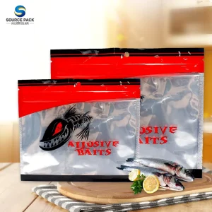 Sac en film polyester imprimé personnalisé pour emballage de leurres et hameçons, sac en plastique à fermeture éclair, sac à fermeture éclair à trois côtés réutilisable