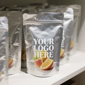Sac en film polyester anti-humidité 3.5 personnalisé, sac autoportant pour fruits secs, sac plastique avec impression en relief pour afficher le logo