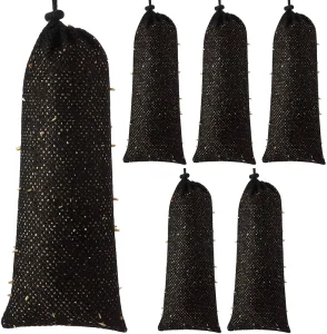 Sac filet à cordon en polyester durable et réutilisable, 6 pièces, lavable, mode vintage d'été, noir, 10x20 cm