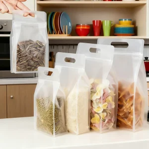 Anpassbare Acht-Ecken transparente matte BOPP Reißverschluss Flachbeutel recycelbare PE Lebensmittelbeutel für Haustierfutter Dosenfutterbeutel