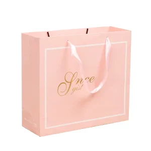 Bella Borsa per Abiti Rosa in Carta con Nome del Marchio Personalizzato