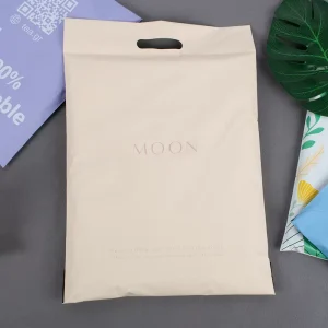 Poly mailer beige avec poignée LOGO personnalisé biodégradable 10x13 pouces emballage sac d'expédition
