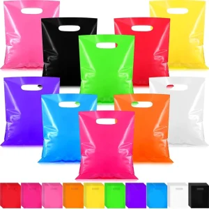Bolsas de embalaje de ropa de boutique, impresión personalizada de logo, bolsas de plástico con asa troquelada y agradecimiento