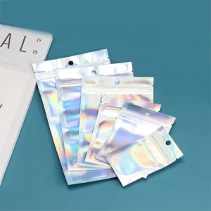 Sac en plastique recyclable à fermeture zip en CPP imprimé en gravure, holographique, laser, refermable, à trois côtés