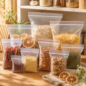 Sacs PE poly auto-scellants transparents pour accessoires d'habillement, matériel et emballage alimentaire en commandes en gros