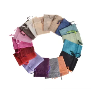Bolsas de Yute de Color con Cierre de Cordón para Embalaje Textil