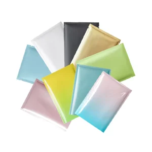 Colorful Disposable Plastic Heat Seal Gradient Laminated Food Packaging 3 Side Seal Bags Flat Pouch for Face Mask and Lotion