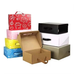 Hộp giày cứng gấp tùy chỉnh bằng giấy bìa sóng, bao bì quần áo, đồ lót với tay cầm ruy băng