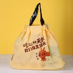 Borse di plastica PE colorate personalizzate con coulisse per shopping, regali, abbigliamento, ristoranti, cibo da asporto