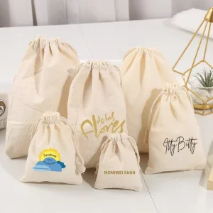 Sac en coton avec cordon de serrage, petit sac de rangement, sacs en coton muslin recyclés et organiques