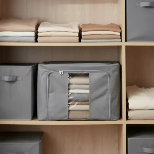 Op maat gemaakte milieuvriendelijke opvouwbare stoffen opbergzakken voor kleding en beddengoed met PVC deksel en ritsen, doorzichtige venster