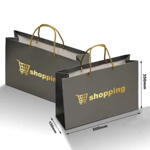 Bolsas de papel con estampado dorado personalizado y logo, impresión completa para tiendas de ropa