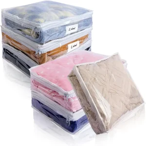 Aangepaste lichte 6-pack doorzichtige rits plastic opbergzakken voor stof, kleding, dekens, kussens