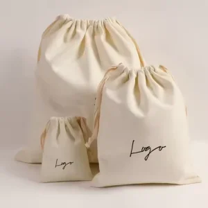 Tas Hadiah Kain Katun dengan Logo Kustom, Tas Debu Kanvas Organik untuk Pakaian