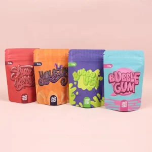 Borse Mylar Personalizzate con Logo, Stampa Personalizzata, Resistenti agli Odori, Resealable, 3.5g, Imballaggio Olografico Viola, Piccole Borse Mylar con Zip Lock