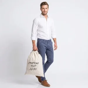 Tas Kain Katun Muslin Cetak Logo Kustom Fashion dengan Penutup Serut untuk Kemasan Tas Tangan