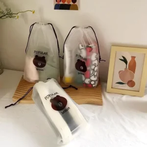 맞춤형 로고 인쇄 투명 서리 낀 끈 조끼 플라스틱 백 선물 포장용