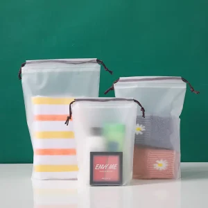 Bolsa de cordón transparente de PVC grande impresa con logo, bolsa de maquillaje para envasado de regalos