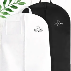 ถุงเสื้อเจ้าสาวพิมพ์โลโก้แบบกำหนดเองจากโพลีโพรพีลีน สีที่กำหนดเอง เสื้อผ้าสำหรับงานแต่งงานตอนเย็น ตัวอย่างฟรี
