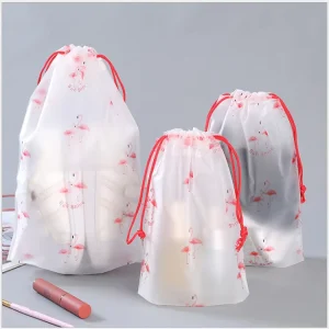 Tas Serut Transparan Frosted dengan Logo Cetak Kustom untuk Kemasan Hadiah Makeup