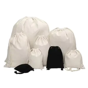Custom Logo Recycled Cotton Dust Bag Jewelry Gift Package Pouch Canvas Cotton Drawstring Shoe Bags for Shopping