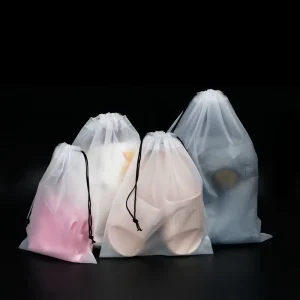 Sacs cadeaux en plastique PEVA avec logo personnalisé et cordon de serrage