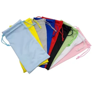 Bolsa de gafas de drawstring suave con logo personalizado, colorida, estuche de gafas, accesorios de óptica