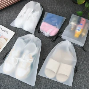 Tas Serut EVA PVC Tahan Air dengan Logo, Tas Debu PVC Transparan untuk Kemasan Penyimpanan Sepatu dan Pakaian