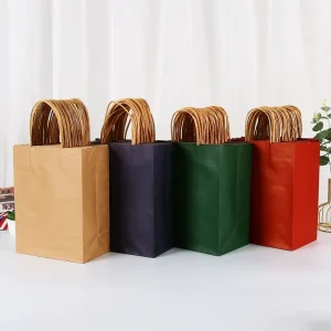 Sacos de Papel Kraft Castanho Impressos de Luxo Personalizados com Alças de Fita para Compras