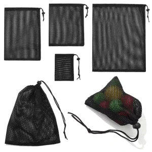 Borse in organza con cordoncino personalizzate, imballaggio per asciugamani neri, borsa in rete in nylon, piccole borse in rete con cordoncino