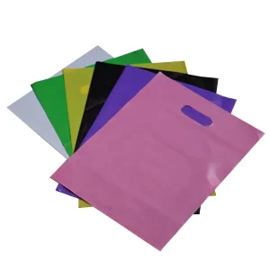 Bolsa de embalaje personalizada con logo impreso, bolsa de plástico troquelada LDPE HDPE con asa