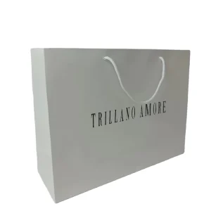 Benutzerdefinierte personalisierte Drucklogo umweltfreundliche personalisierte Geschenktüte mit schwarzem Logo 43x32x14cm Einkaufsbeutel weiße Kartonpapierbeutel