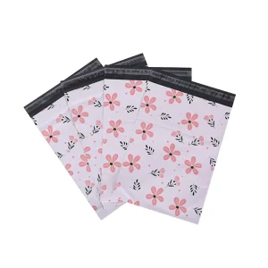 Sacs d'expédition en polyéthylène biodégradables imprimés à fleurs roses, auto-adhésifs, pour emballage de vêtements de boutique