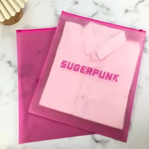 Individuelle PVC Ziplock Tasche Rosa Frosted Reißverschlussbeutel für Kleidung Unterwäsche Socken Geschenke Verpackung
