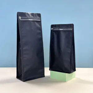 맞춤형 인쇄 100g, 250g, 340g, 500g, 1kg 검정색 및 흰색 평바닥 포일 커피콩 가방 포장, 밸브 포함