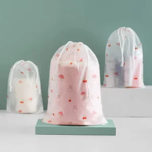 Kantong Plastik Frosted PE Cetak Kustom dengan Kantong Tarik Plastik Kustom untuk Kemasan Hadiah Pakaian