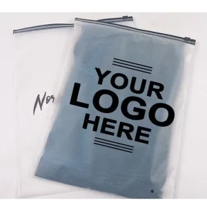 Sac de rangement en plastique avec impression de logo personnalisée, sac à vêtements à fermeture éclair