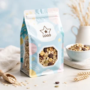 Bolsa de plástico impresa personalizada con su propio logotipo para empaquetar alimentos, bolsa de pie con cremallera, bolsas reutilizables