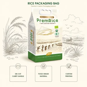 맞춤형 인쇄 재사용 가능한 1kg 2kg 5kg 플라스틱 볼사 스탠드업 평바닥 파우치 포장 쌀 가방(창문 및 플라스틱 손잡이 포함)