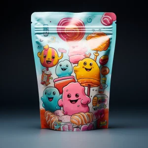 Sac refermable personnalisé avec impression, sac en plastique pour noix, bonbons, biscuits, collations, sachet debout