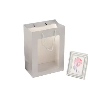 Benutzerdefinierte bedruckte Papiertüten mit Ihrem eigenen Logo, weiß, braun, Kraft, Geschenktüten, Basteltüten mit Griffen und klarem Fenster