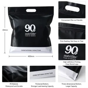 Borse per abbigliamento con cerniera stampate personalizzate, imballaggio in alluminio, borse in plastica opaca con manico, sacchetti con chiusura a zip