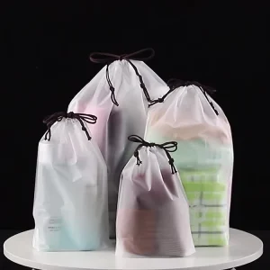 Sac à cordon en plastique transparent, sacs en poly pour vêtements avec impression personnalisée