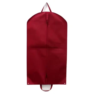 Bolsa de cubierta de traje de nylon rojo no tejido plegable personalizada, bolsa de vestido promocional con cremallera y amplia base