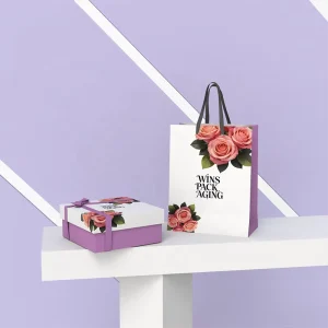 Embalagem de Caixa com Tampa Quadrada Personalizada e Sacos de Papel para Pequenas Empresas, Dia das Mães, Aniversário, Casamento