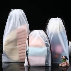Aangepaste logo bundel zak voor pyjama's, schoenenverpakking, matte trekkoord plastic zak, verdikte stofdichte kledingzak