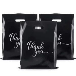 Bolsa de compras reciclable con logotipo personalizado, bolsas de plástico de agradecimiento para pequeños negocios con impresión de logotipo