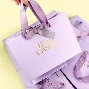 Borse per shopping ecologiche personalizzate con logo dorato stampato per imballaggio candele in sacchetti di carta kraft